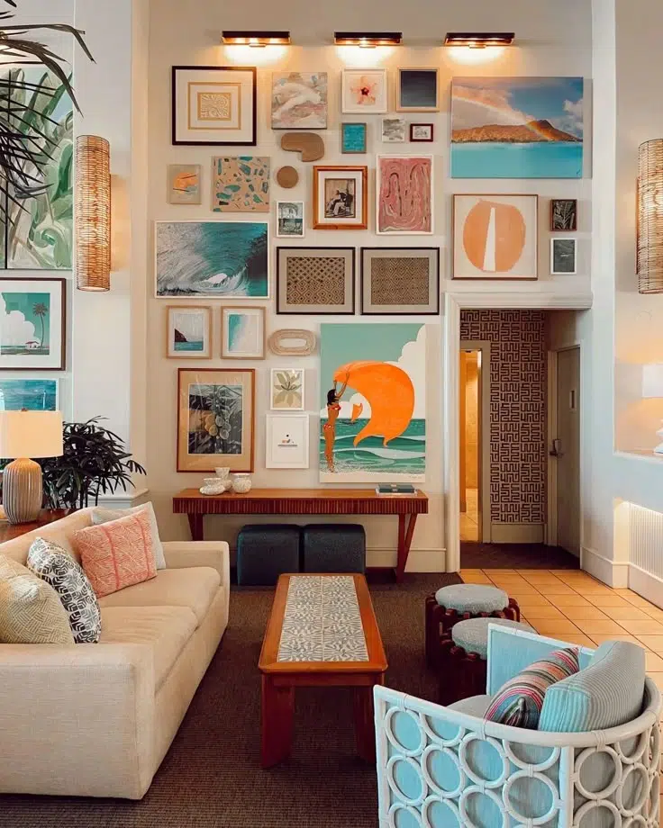 Relaxing corner with hanging chair and natural decorative elements